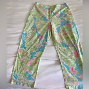 Colorful Lilly Pulitzer  Floral and Map Print Cropped Pants